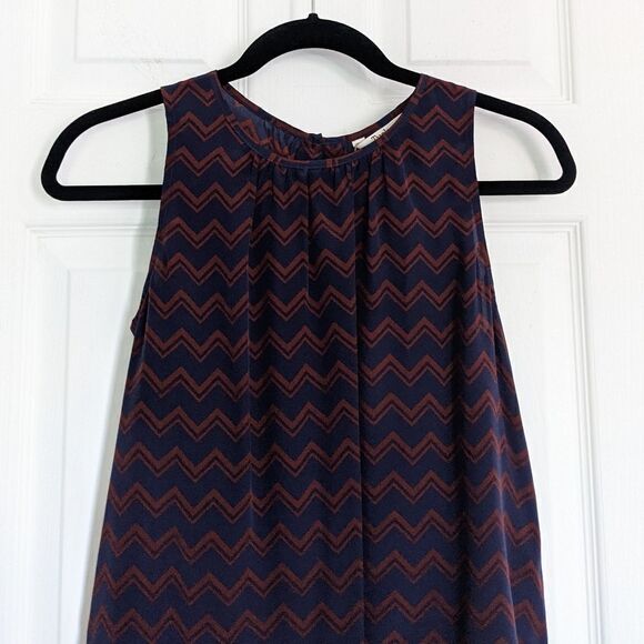 Tucker Shirred Neckline Top Holiday Chevron in Crepe de Chine Silk Blouse - Picture 3 of 7